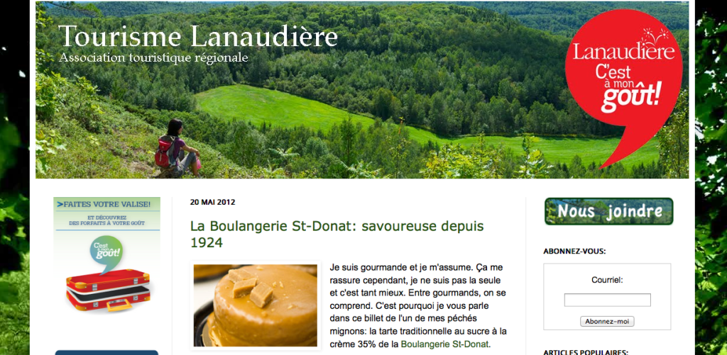 Le tout nouveau blogue de Tourisme Lanaudière, lancé début mai 2012