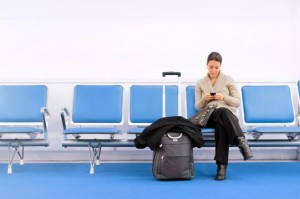 Woman on phone at airport