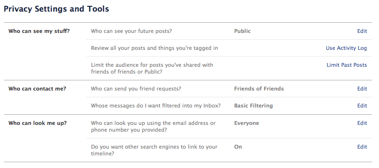 Paramètres de vie privée dans Facebook