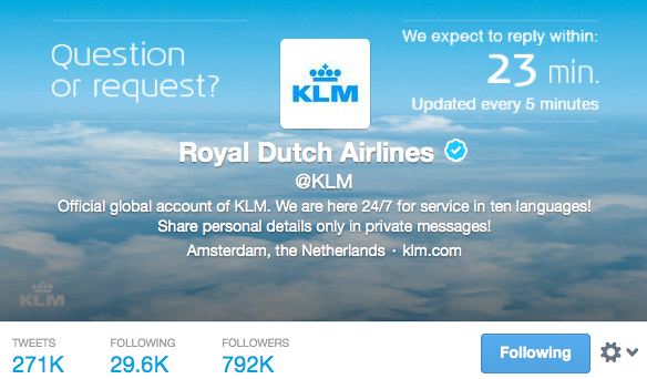 KLM airlines account on Twitter