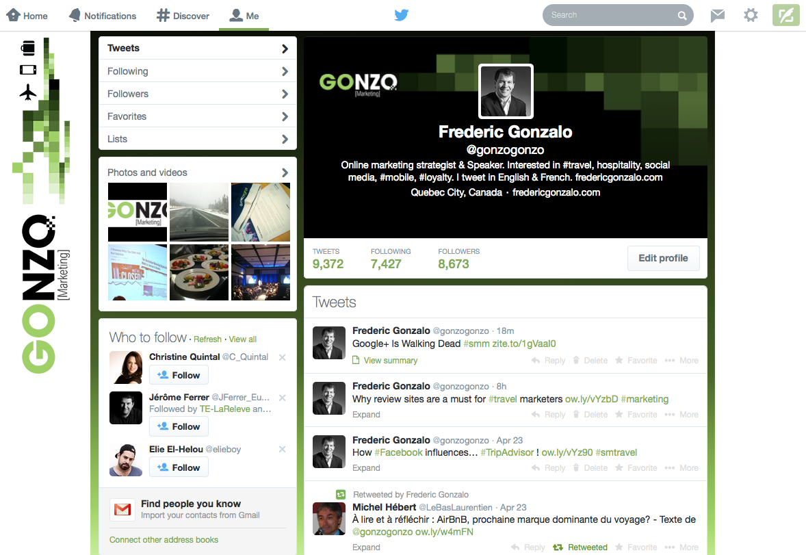 Old profile page on Twitter - Frederic Gonzalo