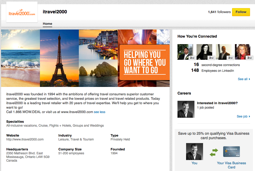 iTravel2000 page on LinkedIn