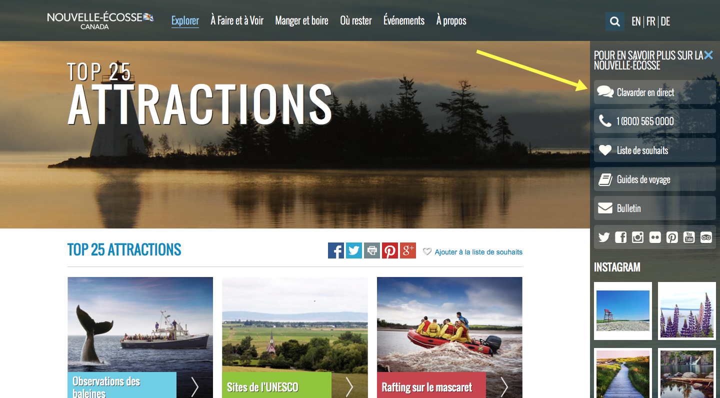 Site web de l'office de tourisme de la Nouvelle-Écosse, Canada