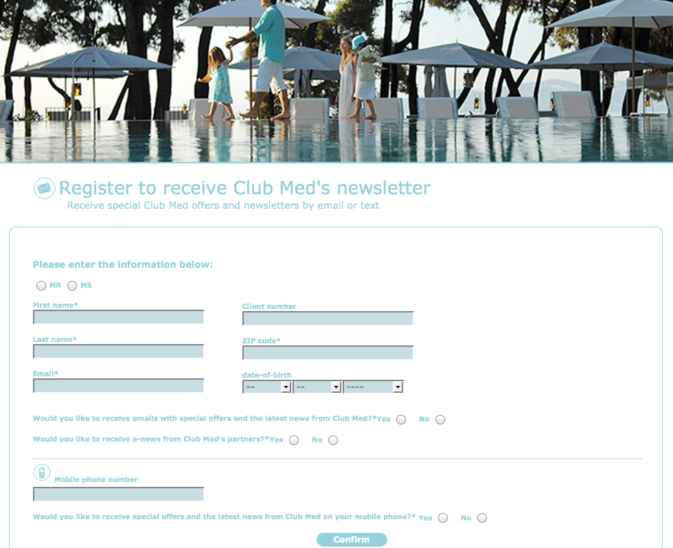 Club Med newsletter subscription