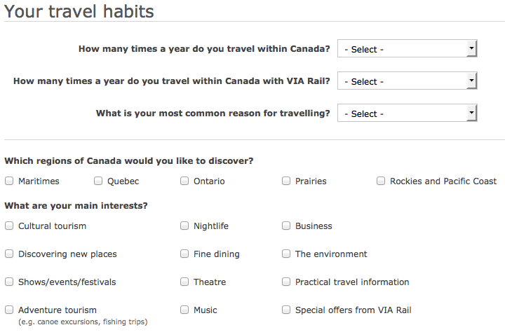 Subscription to VIA Rail Canada's e-letters