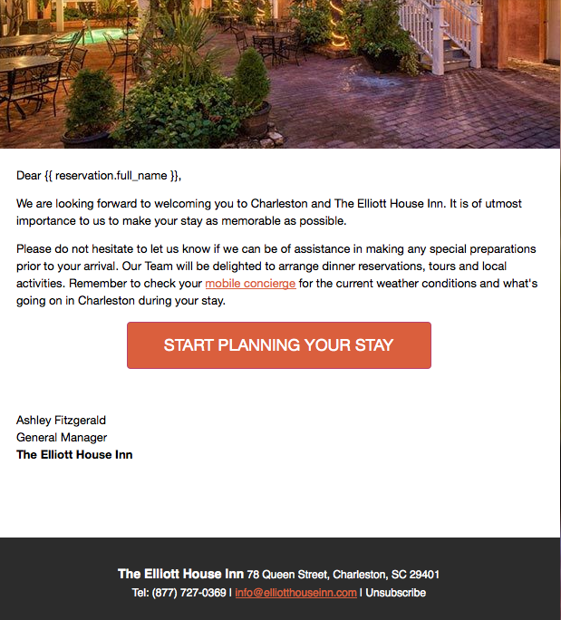 Example of automated email, linked to hotel PMS