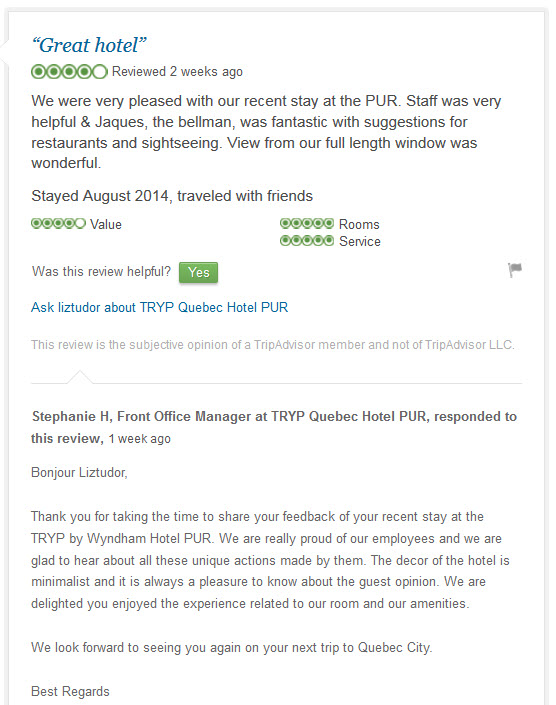 TRYP Quebec Hotel_Quebec City management response