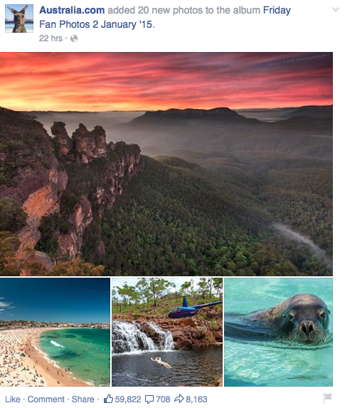 Tourism Australia met de l'avant des photos fournies par sa communauté