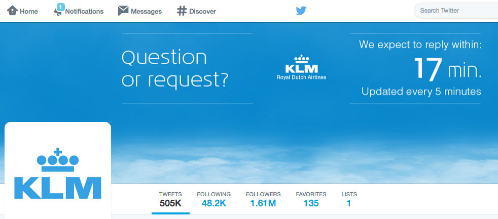 KLM account on Twitter