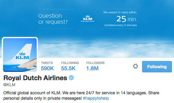 KLM account on Twitter