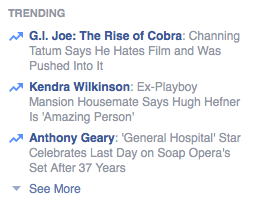 "Trending" feature on Facebook