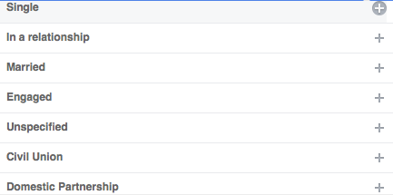 Relationship status drop-down menu in Facebook ads