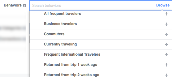 Facebook targeting per travel behaviors