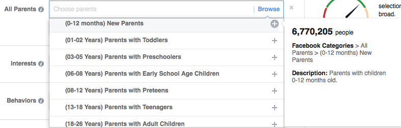 Facebook targeting per parenting status