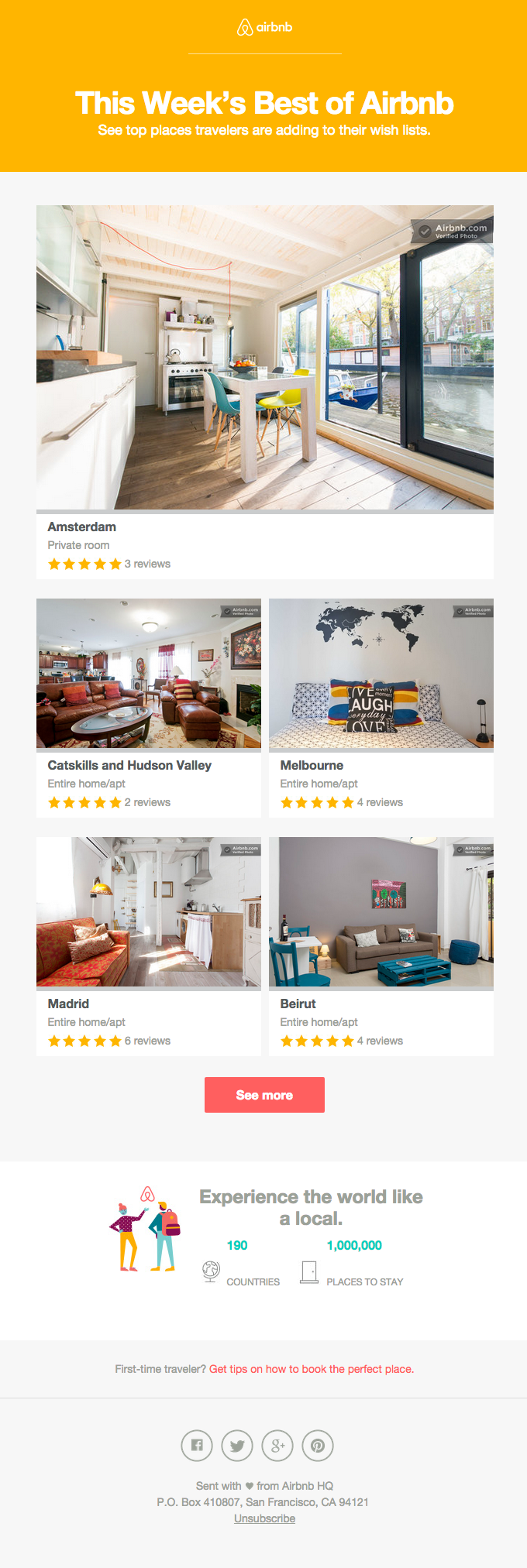 Exemple d'infolettre Airbnb