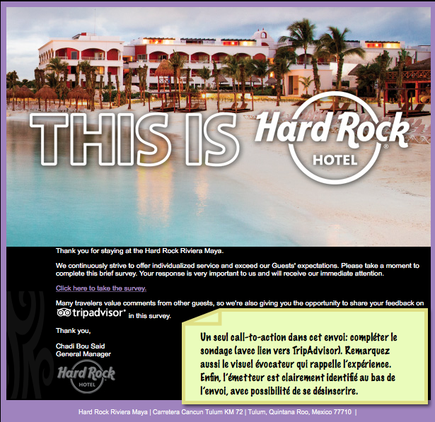 Comment Hard Rock Hotels incite à compléter un sondage et obtenir des avis sur TripAdvisor