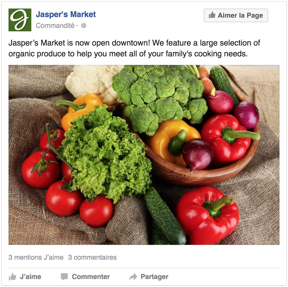 Exemple de publicité visant à inciter plus d'interaction pour une publication