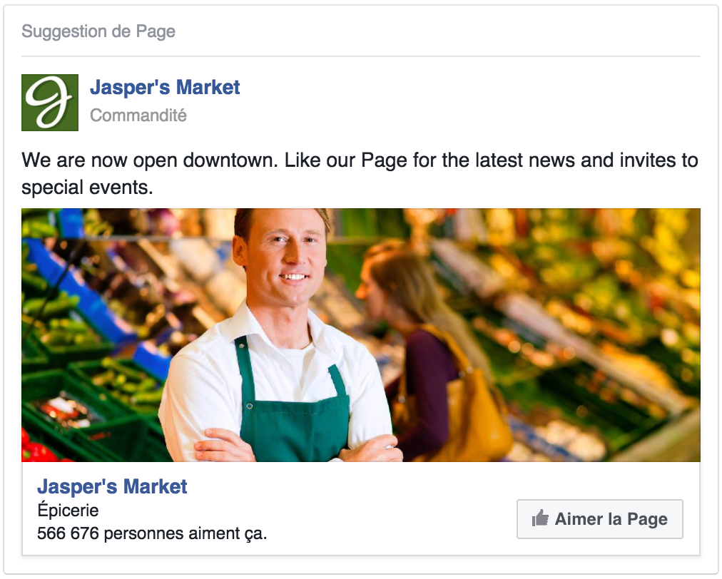 Exemple de publicité pour augmenter le nombre d'adeptes sur votre page Facebook