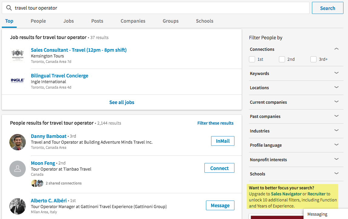 Linkedin's newly redesigned search tool