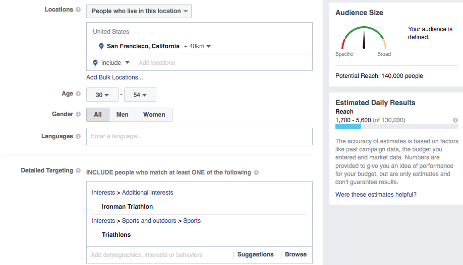 Facebook Ad targeting example