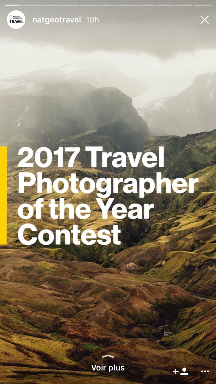Exemple de concours National Geographic sur Instagram Stories