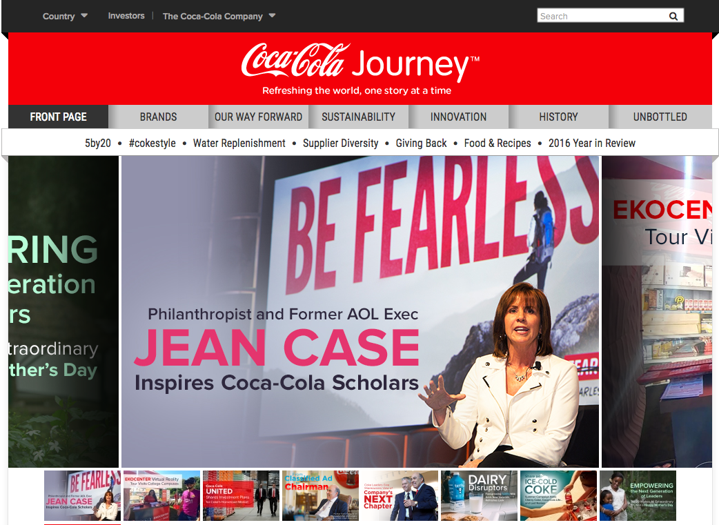 Site web corporatif Coca Cola, 2017