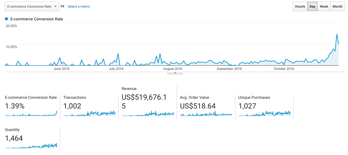 Example of ecommerce view in Google Analytics