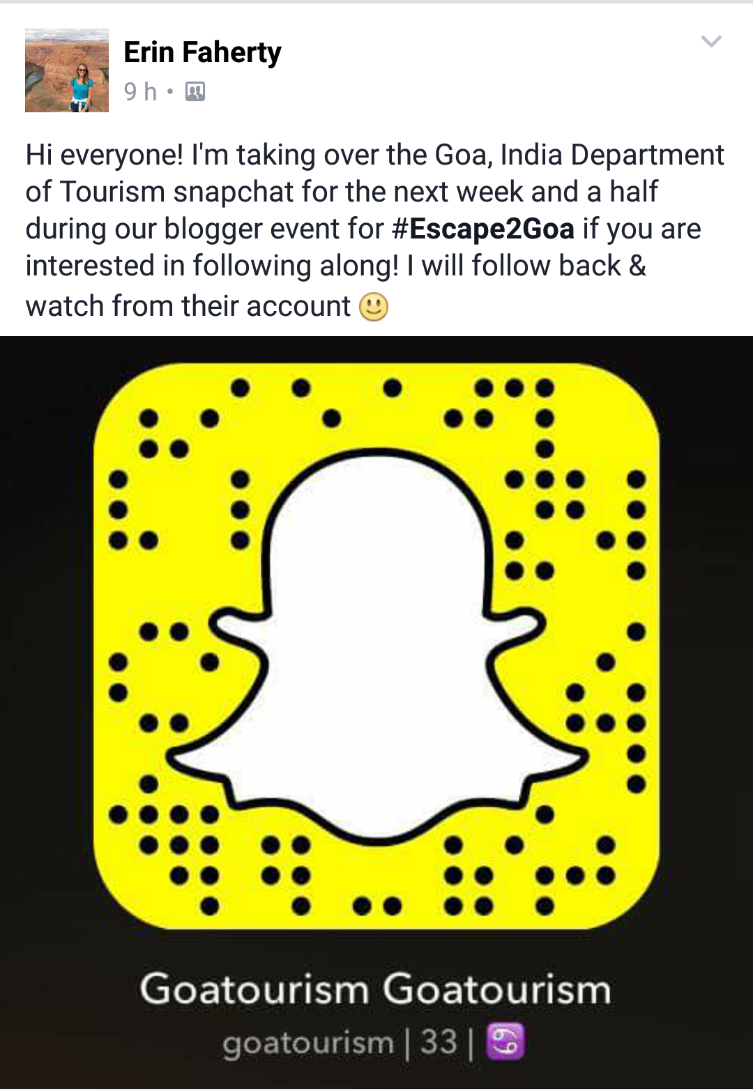 Example of travel blogger taking over DMO Snapchat account