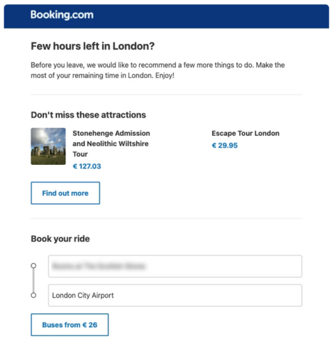 Booking.com sending timely email at-destination