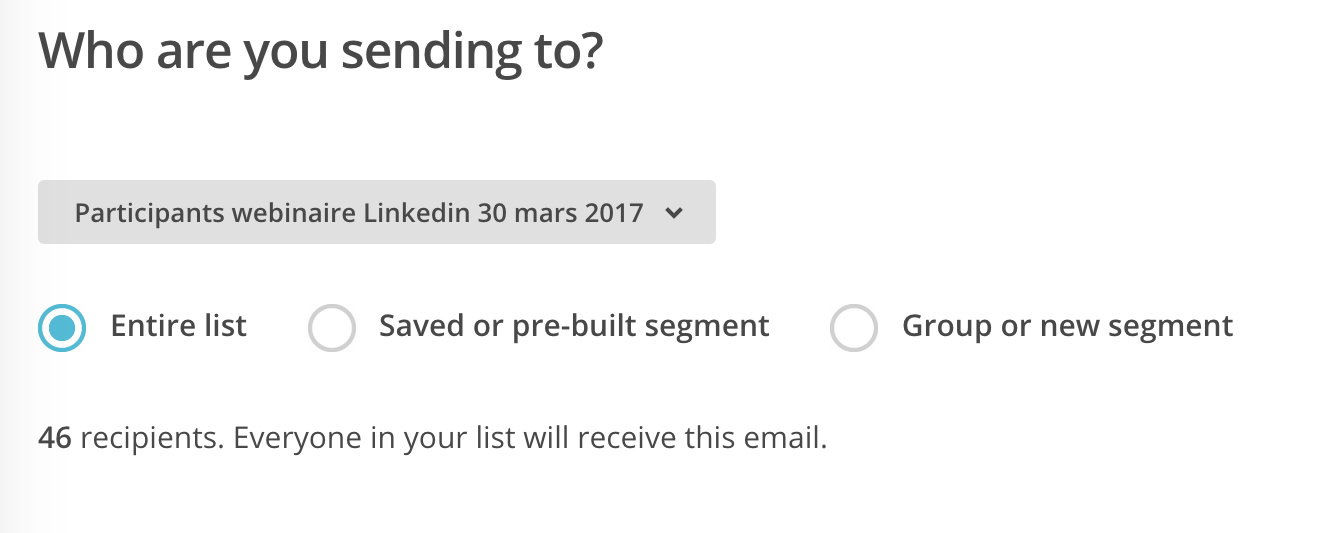 Choisir la liste d'envoi dans MailChimp