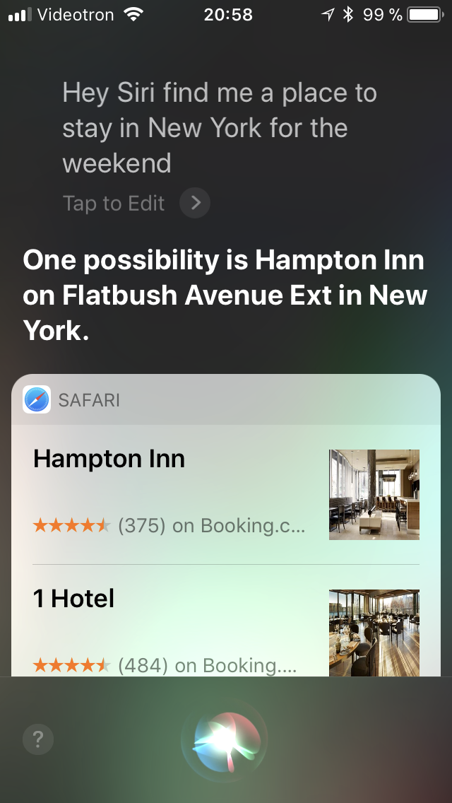 Vocal Search for Hotel in NYC