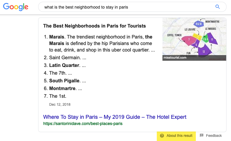 Example of featured snippet in Google