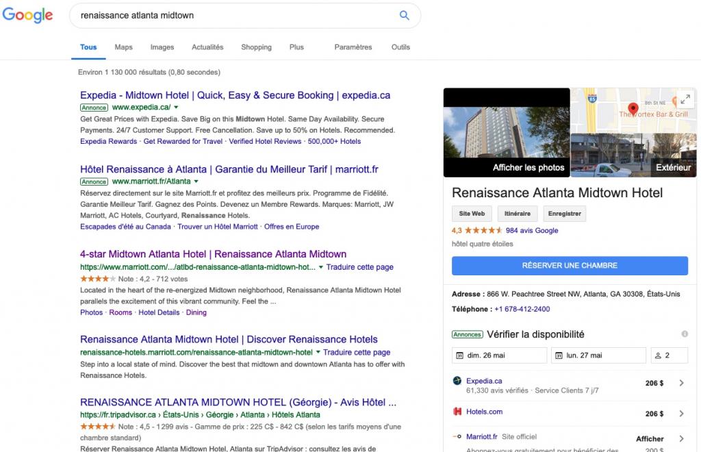 Recherche Google pour l'hôtel Renaissance Midtown Atlanta