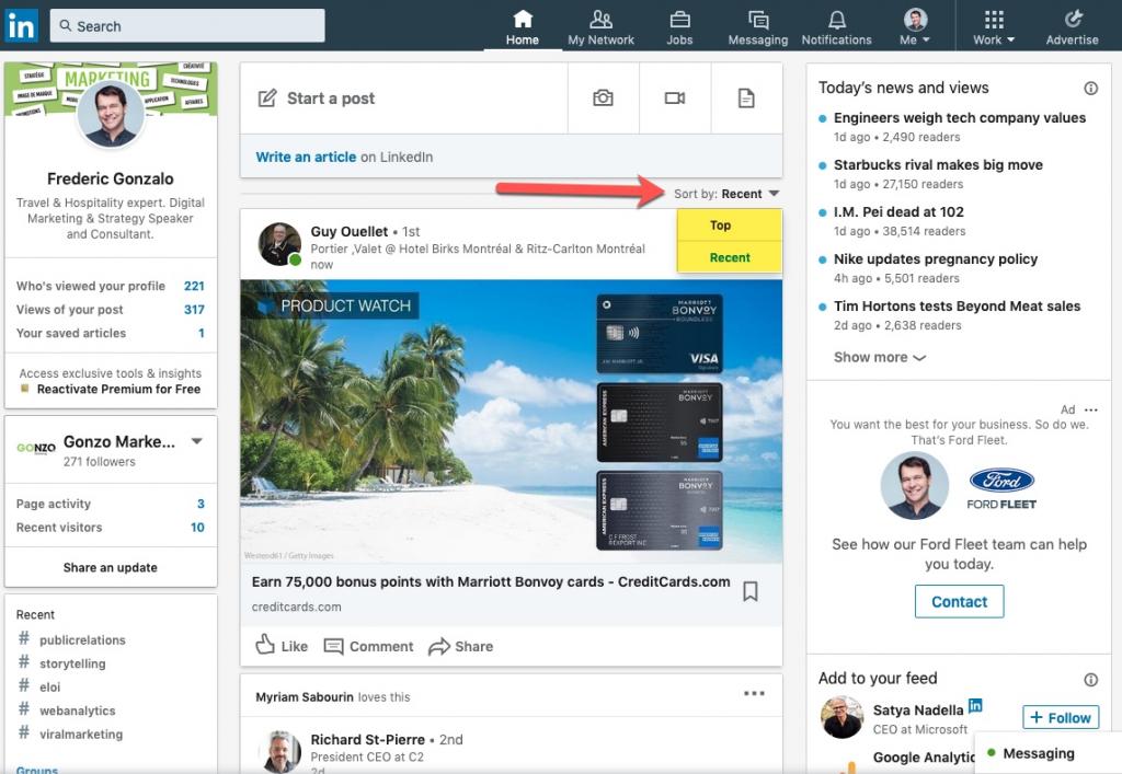 Example of Linkedin newsfeed