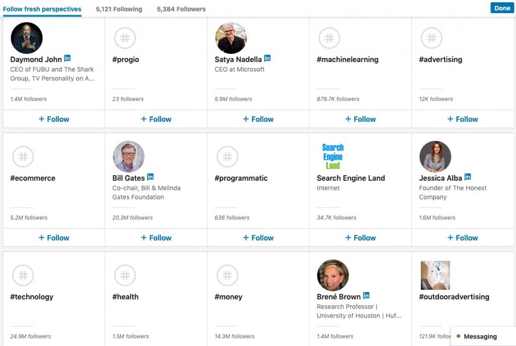 Follow Influencers or Hashtags as suggested by LinkedIn