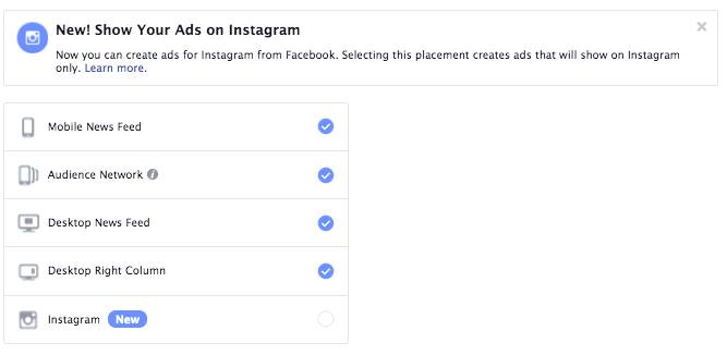 Possibilité de placer de la publicité Facebook... sur Instagram!