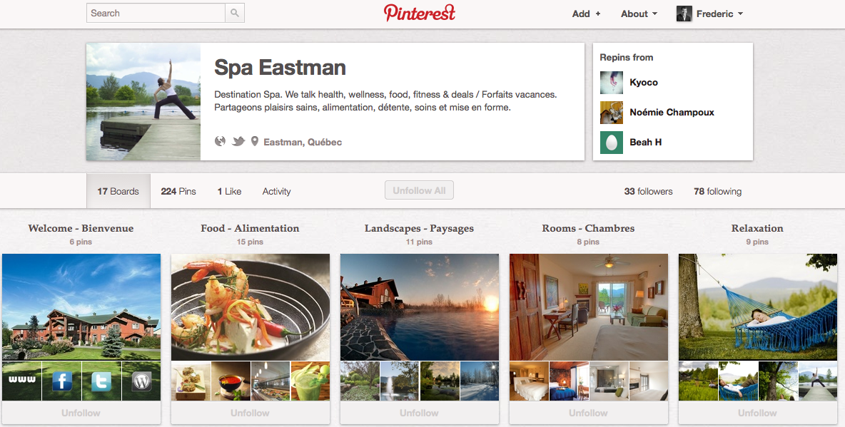 La page du Spa Eastman sur Pinterest