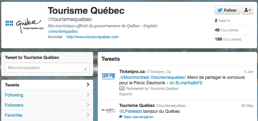 Compte Twitter de Tourisme Québec