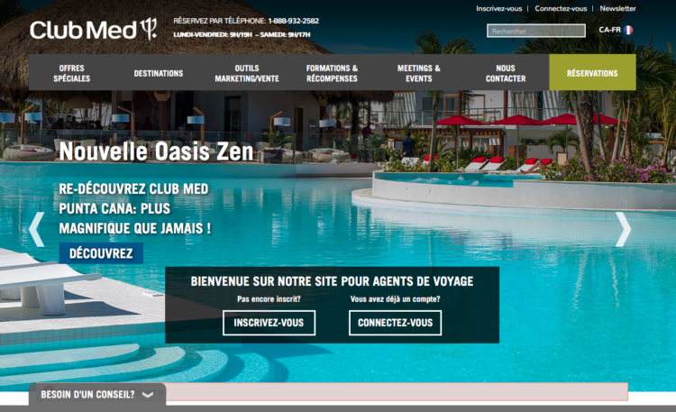 Site web Club Med dédié pour agents de voyages