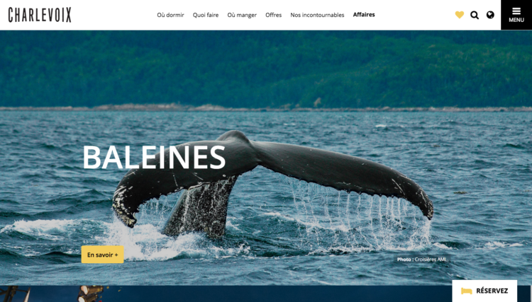Site web de Tourisme Charlevoix mise sur les images plein écran