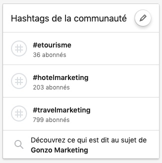 Exemples de hashtags liés à une Page Linkedin