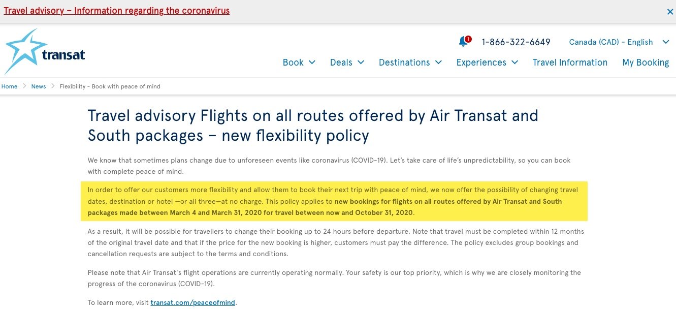 Example of flexible policy by Air Transat