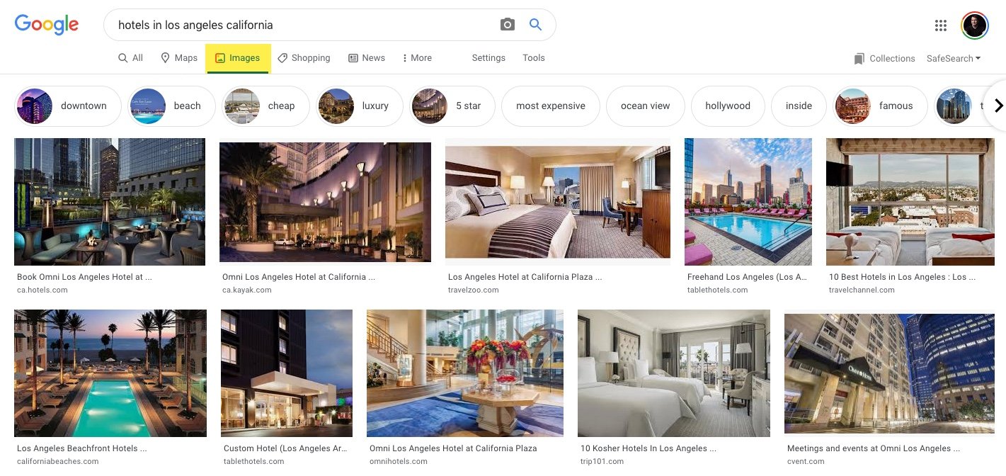 Example of hotel search on Google image