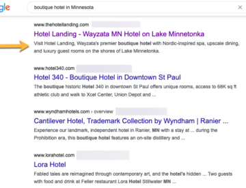 Example of search for a boutique hotel in Minnesota