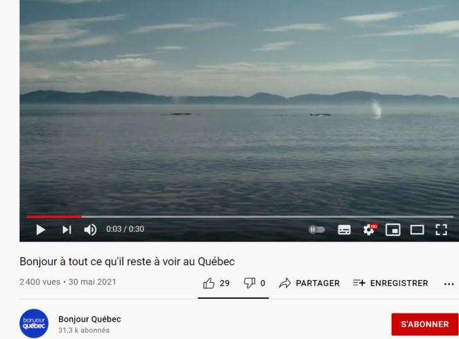 Publicité YouTube de Bonjour Québec-Bonjour à tout ce qu'il reste à voir au Québec.