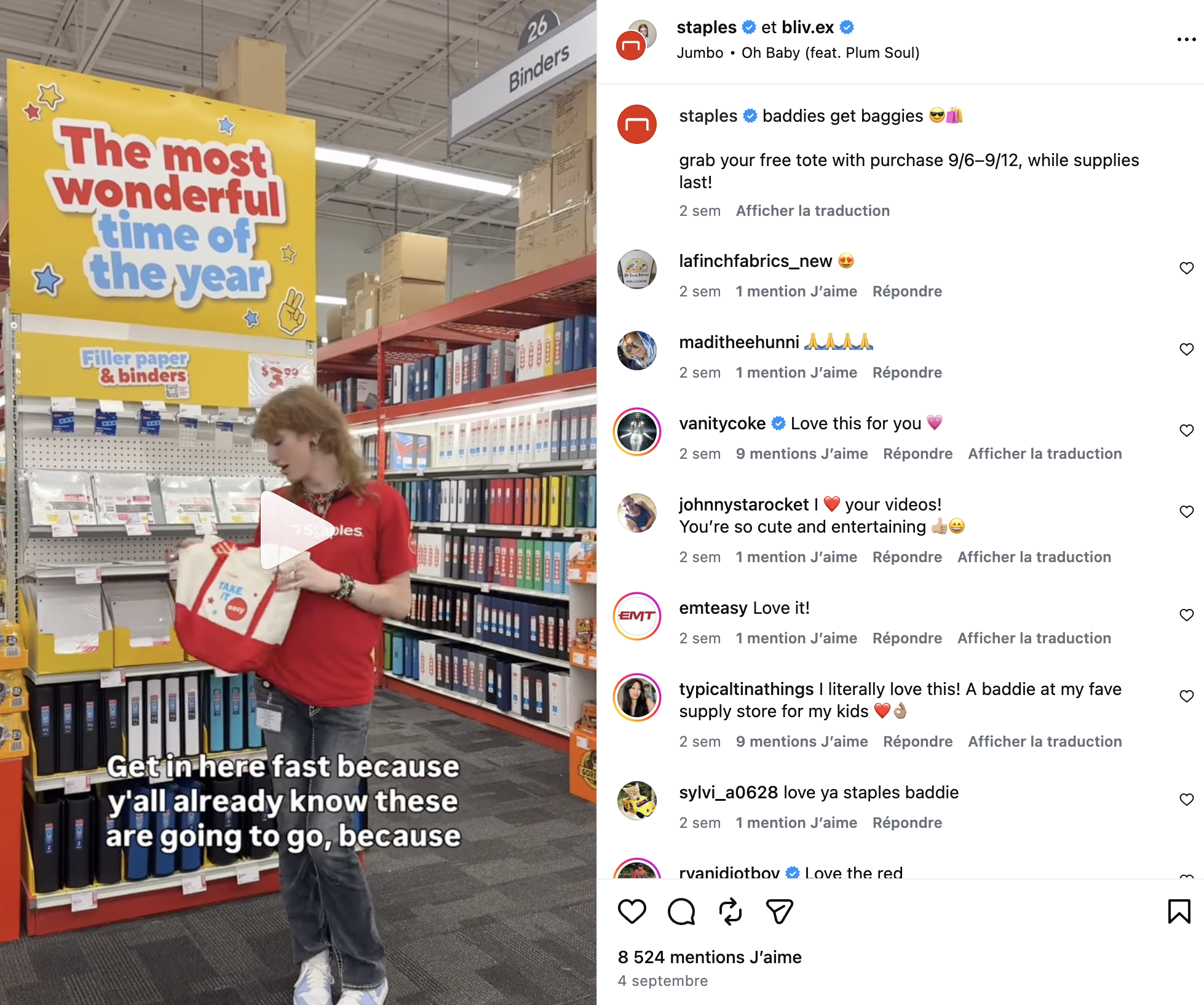 Staples Baddie sur Instagram