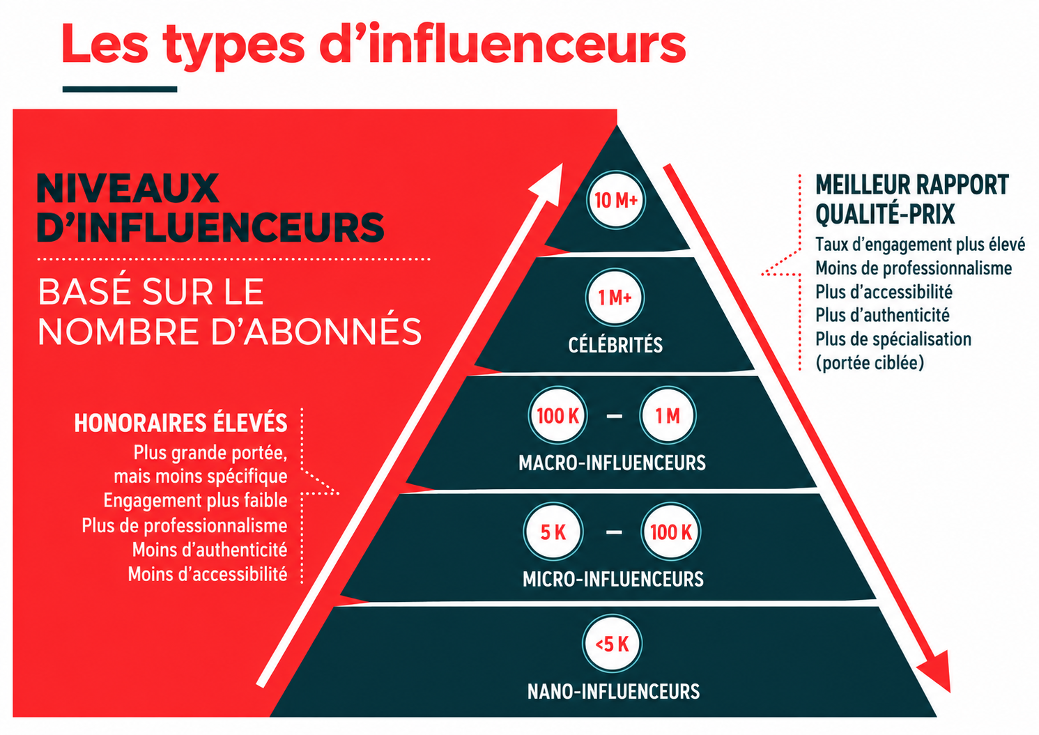 Infographie pyramide des niveaux d'influenceurs